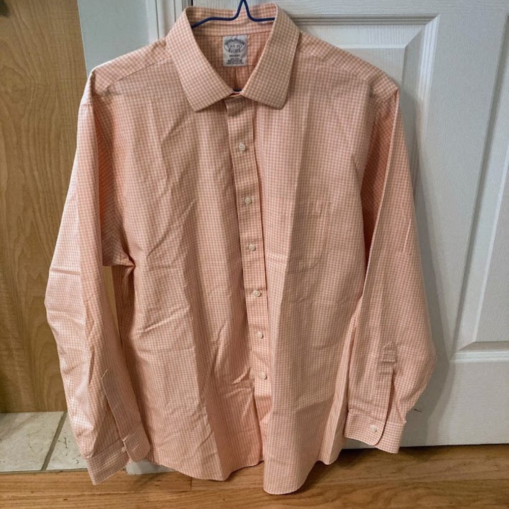 Brooks Brothers Bros Regent Orange Shirt 16 1/2 35 Long Sleeve Collared Cotton